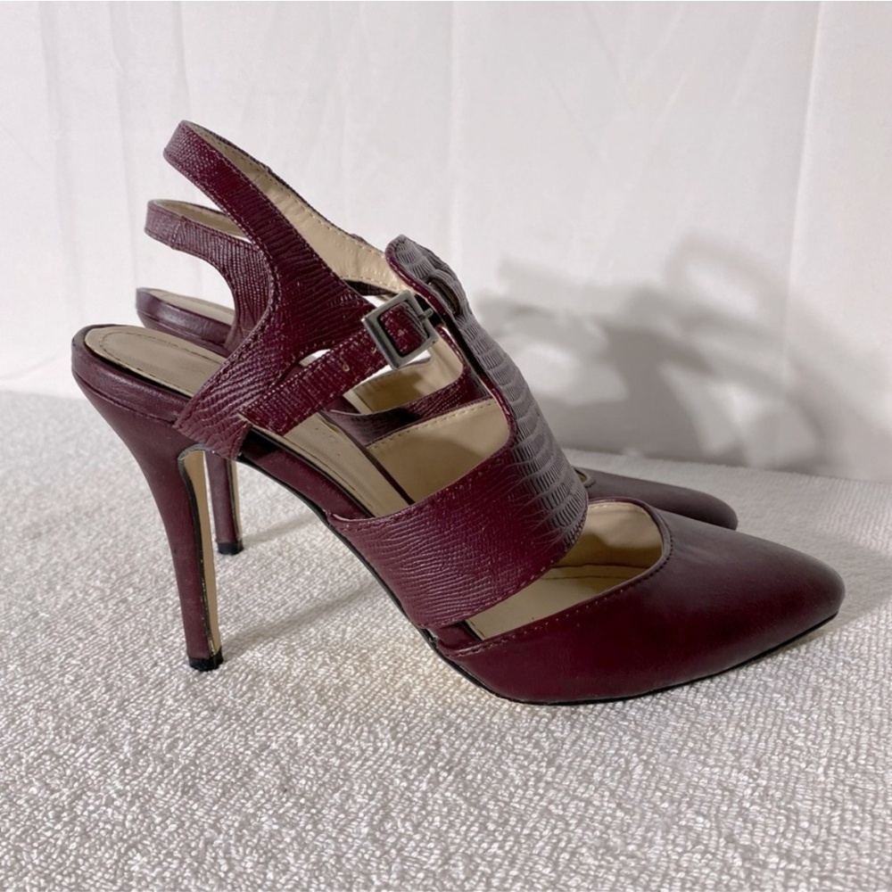 Anne Michelle Burgundy Faux Leather Pointed Toe Sling Back Heels 8.5